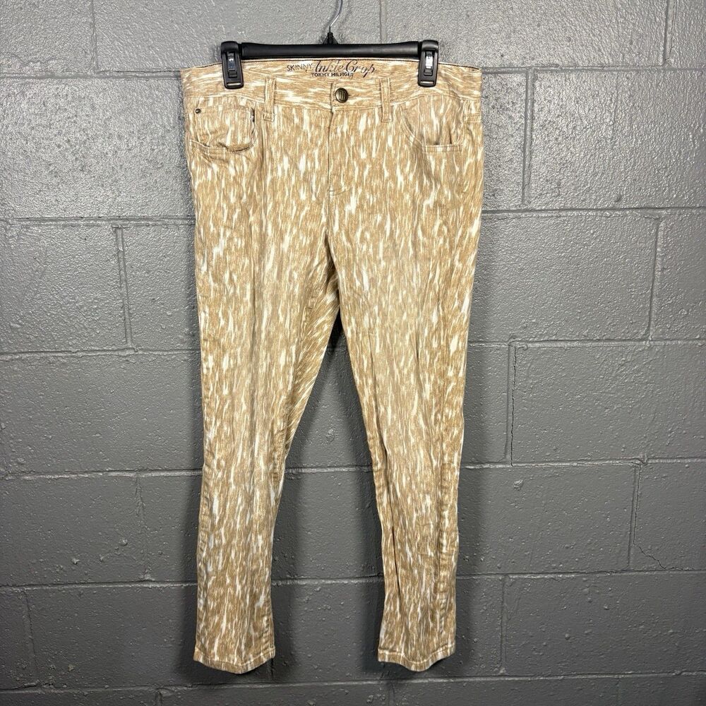 Tommy Hilfiger Womens 12 Skinny Ankle Jeans Tan White Ikat Print Cropped